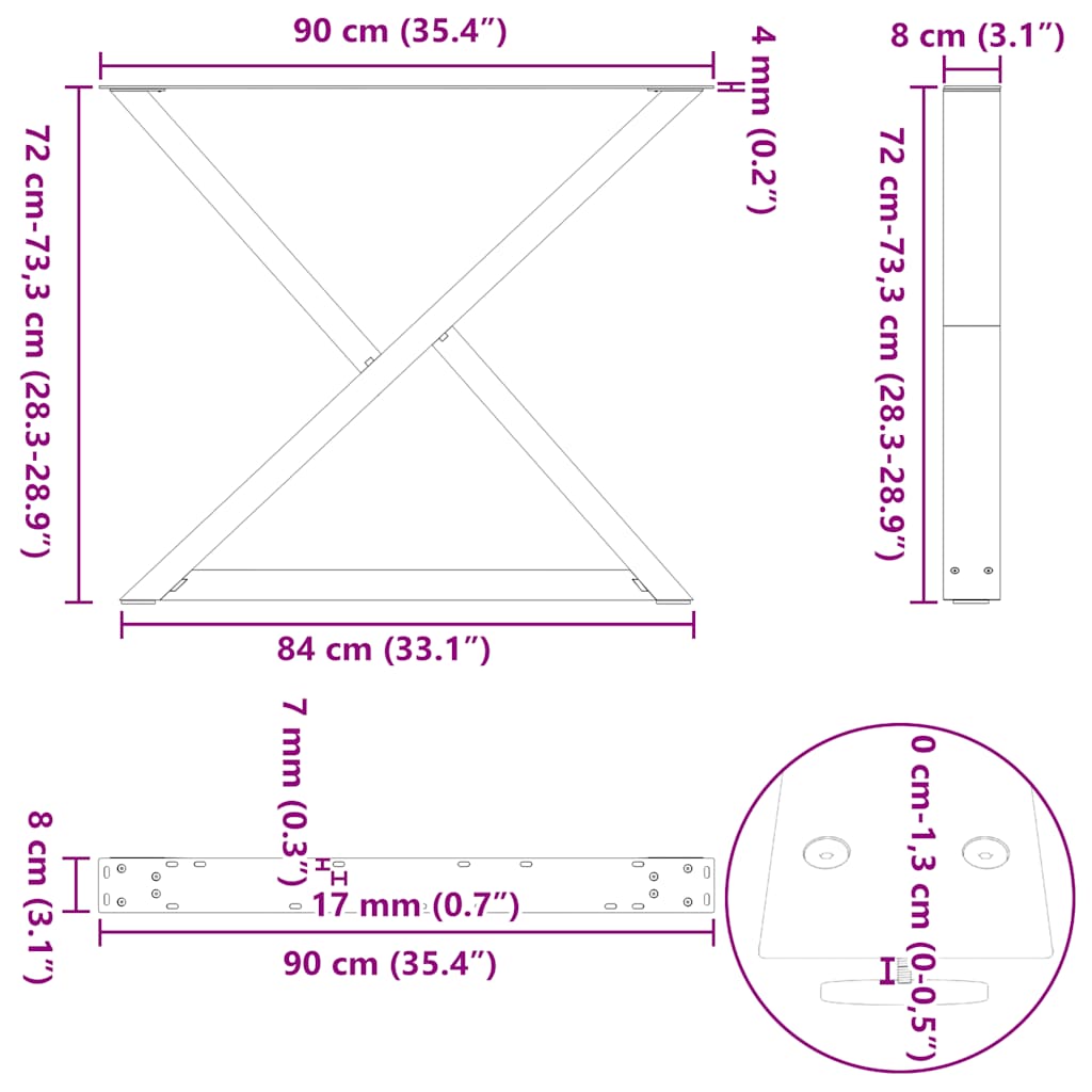 vidaXL Dining Table Legs 2 pcs Anthracite 90x(72-73,3) cm Steel