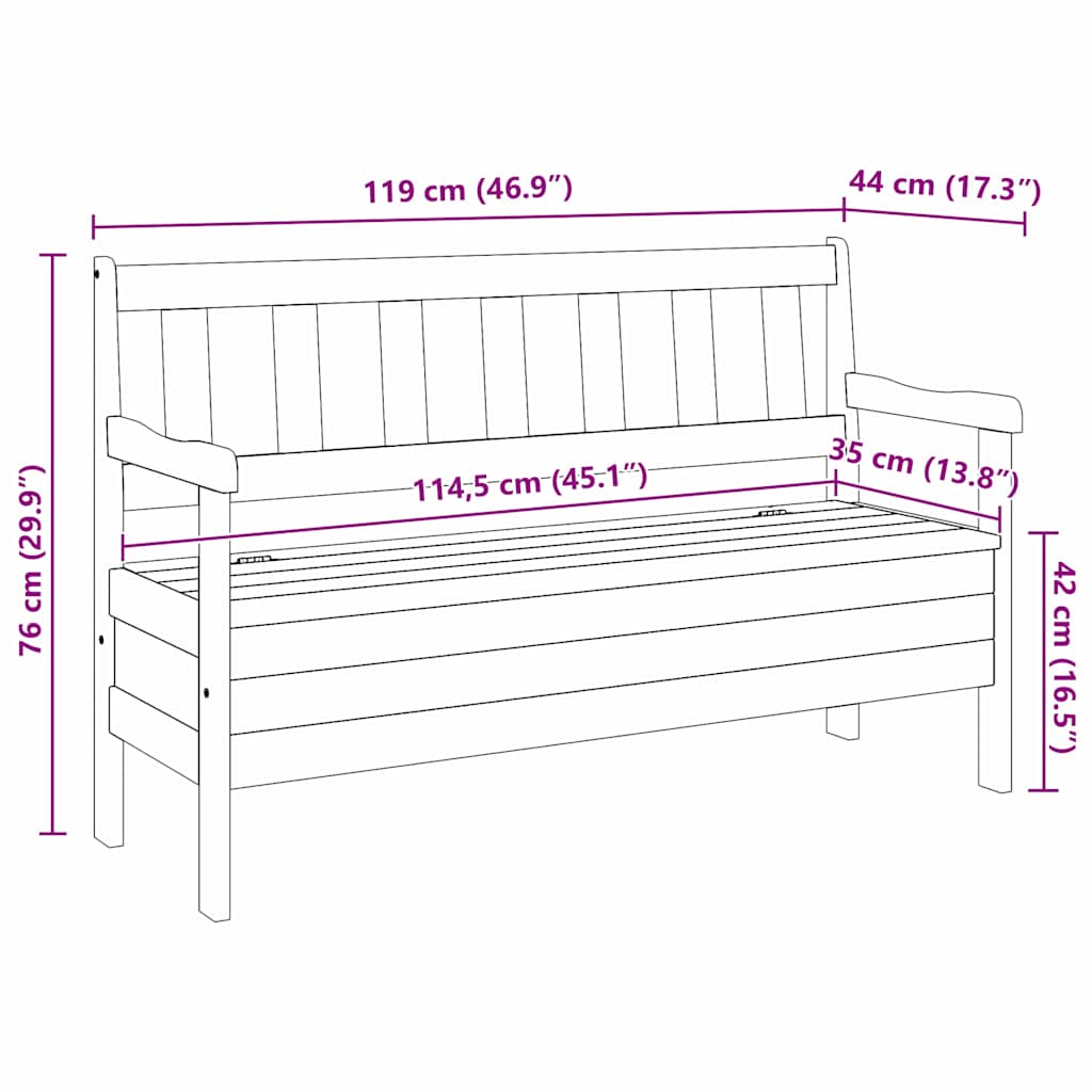 vidaXL Outdoor Bench Brown 119 x 44 x 76 cm Solid Pine Wood