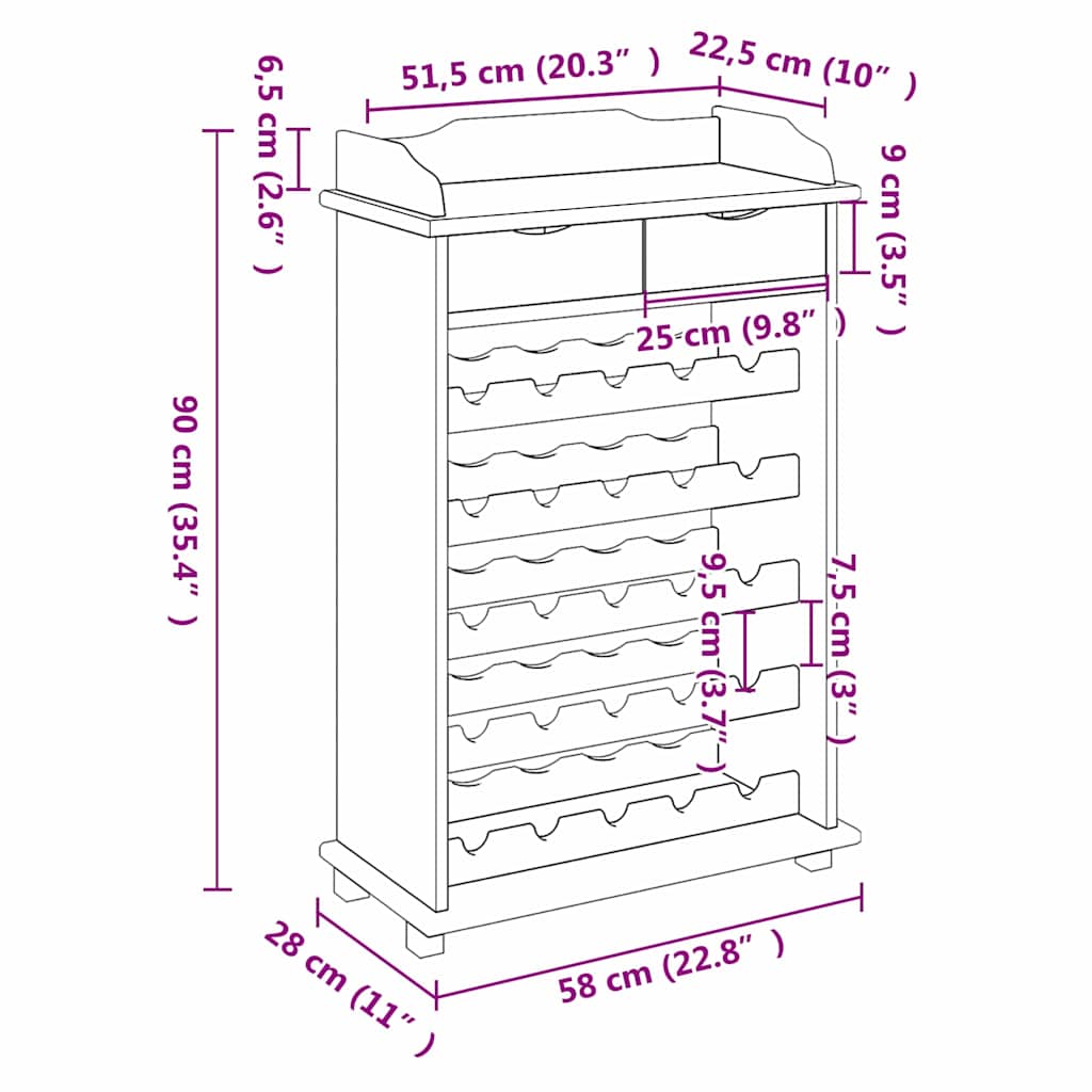 vidaXL Wine Rack Natural 58 x 28 x 90 cm Solid Pine Wood