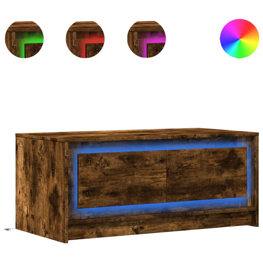 vidaXL Coffee Table with LED Lights Smoked Oak Engineered Wood