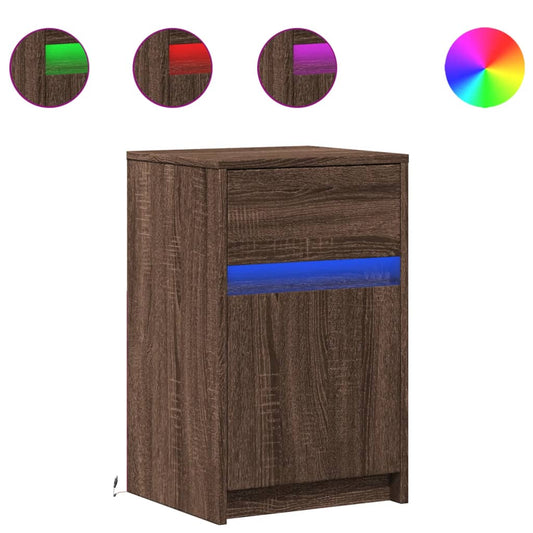 vidaXL Bedside Cabinets with LED Lights 2 pcs Brown Oak Engineered Wood