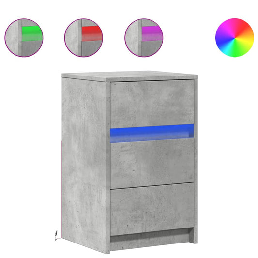 vidaXL Bedside Cabinet with LED Lights Concrete Grey Engineered Wood