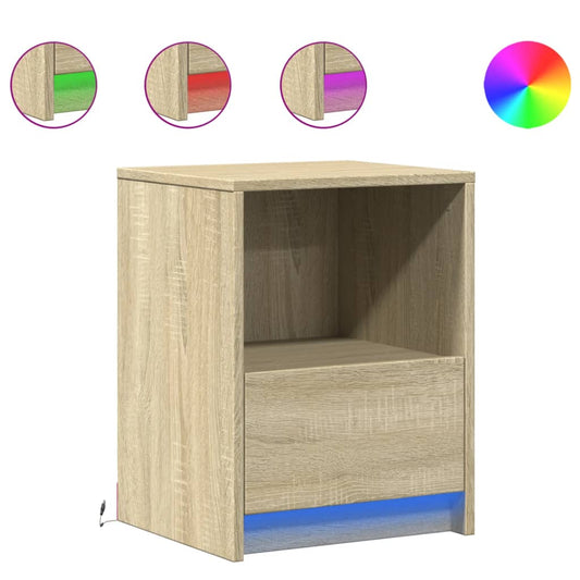 vidaXL Bedside Cabinets with LED Lights 2 pcs Sonoma Oak