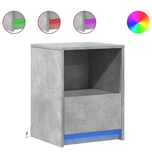 vidaXL Bedside Cabinets with LED Lights 2 pcs Concrete Grey