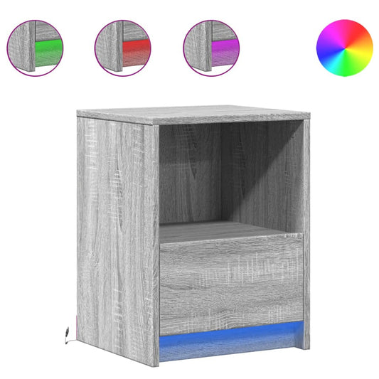vidaXL Bedside Cabinets with LED Lights 2 pcs Grey Sonoma Engineered Wood