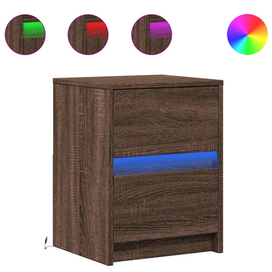 vidaXL Bedside Cabinets with LED Lights 2 pcs Brown Oak Engineered Wood