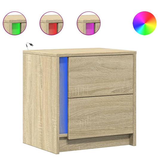 vidaXL Bedside Cabinets with LED Lights 2 pcs Sonoma Oak