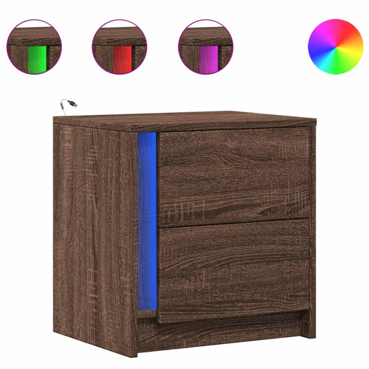 vidaXL Bedside Cabinets with LED Lights 2 pcs Brown Oak