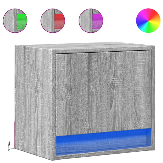 vidaXL Wall-mounted Bedside Cabinets with LED Lights 2 pcs Grey Sonoma