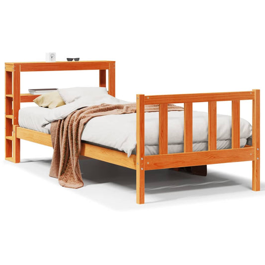 vidaXL Bed Frame with Headboard without Mattress Wax Brown 100x200 cm