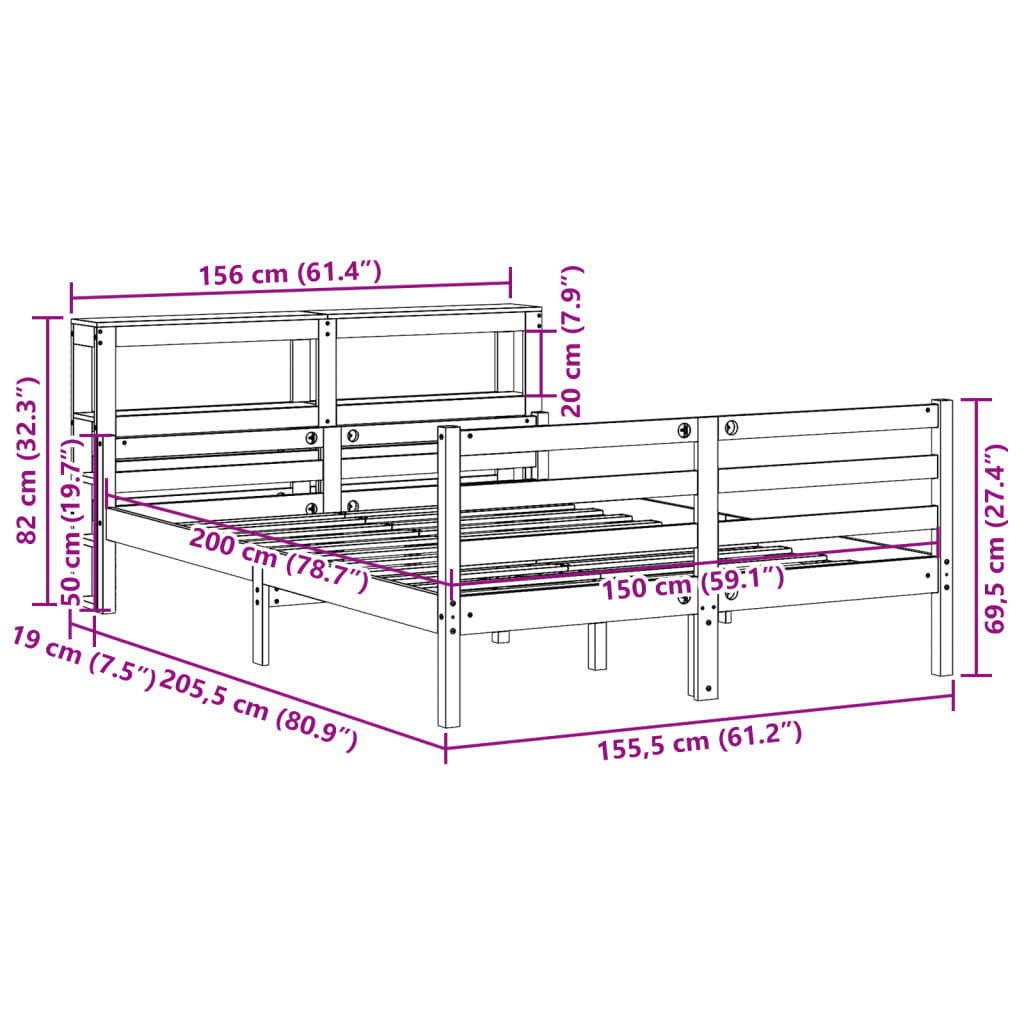 vidaXL Bed Frame with Headboard without Mattress White 150x200 cm King Size
