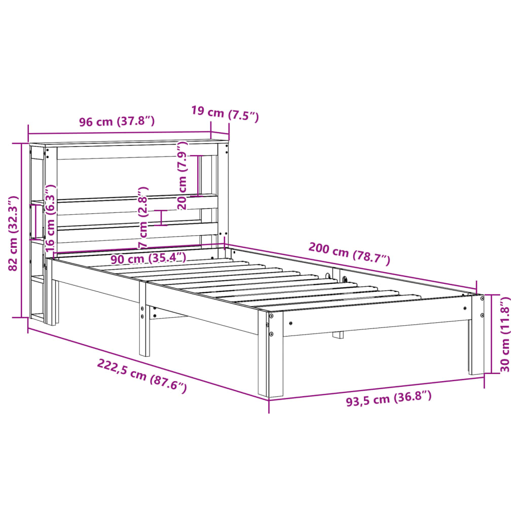 vidaXL Bed Frame with Headboard without Mattress 90x200 cm