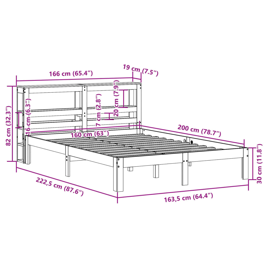 vidaXL Bed Frame with Headboard without Mattress 160x200 cm