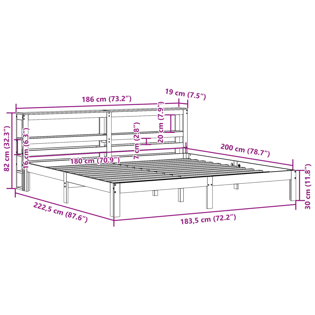 vidaXL Bed Frame with Headboard without Mattress 180x200 cm Super King