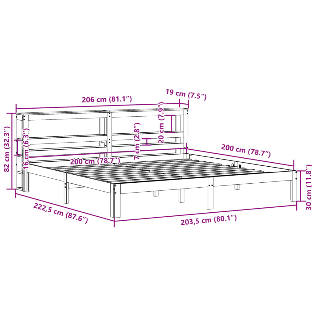 vidaXL Bed Frame with Headboard without Mattress White 200x200 cm