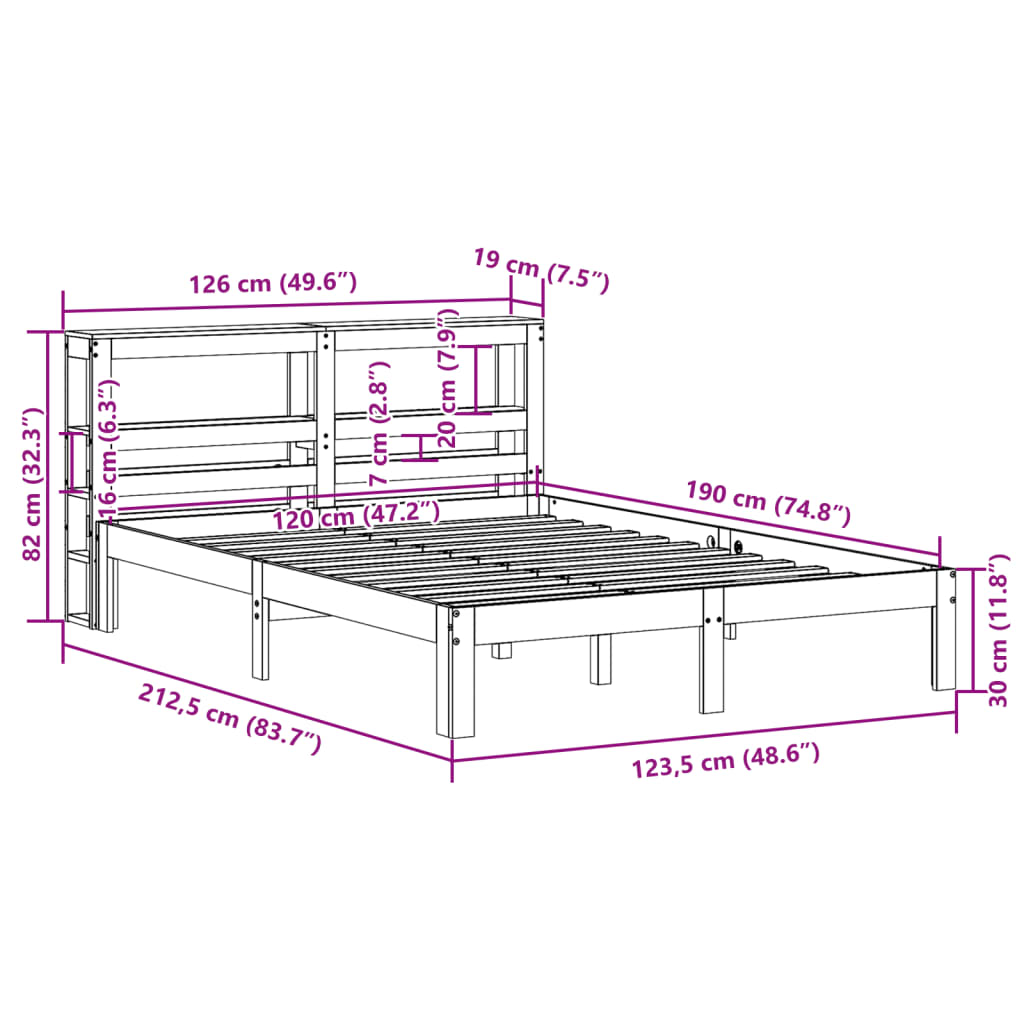 vidaXL Bed Frame without Mattress Wax Brown 120x190 cm Small Double Solid Wood Pine