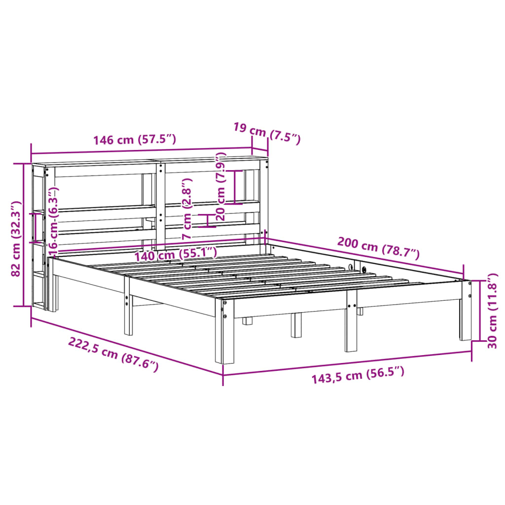 vidaXL Bed Frame without Mattress Wax Brown 140x200 cm Solid Wood Pine