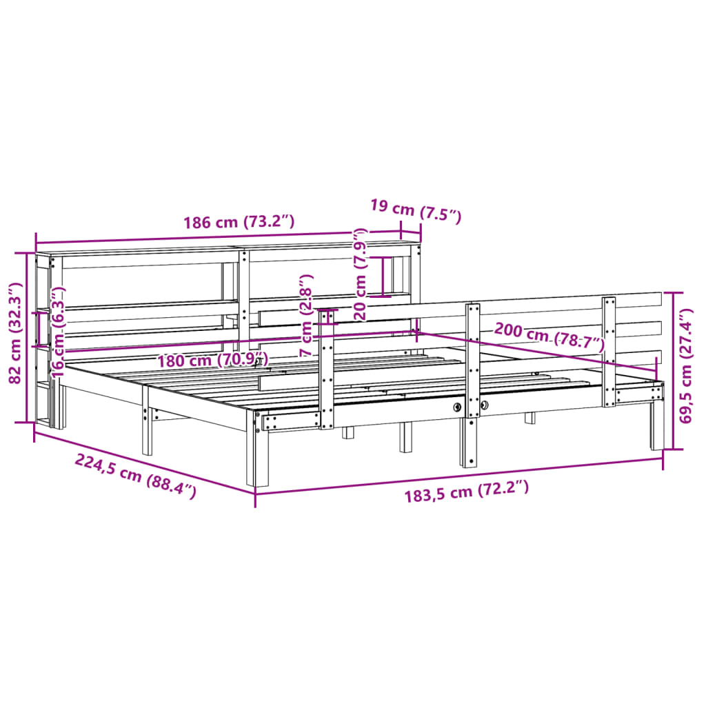 vidaXL Bed Frame with Headboard without Mattress 180x200 cm Super King