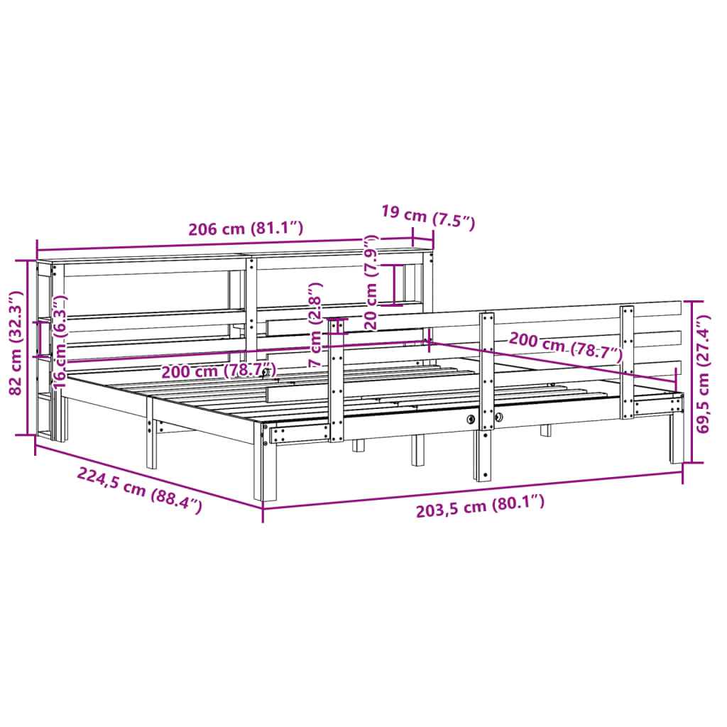 vidaXL Bed Frame with Headboard without Mattress 200x200 cm