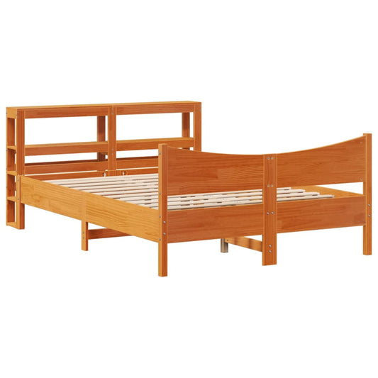 vidaXL Bed Frame with Headboard Wax Brown 160x200 cm Solid Wood Pine