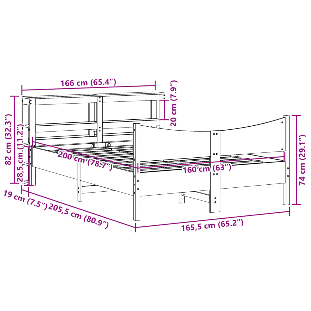 vidaXL Bed Frame with Headboard Wax Brown 160x200 cm Solid Wood Pine