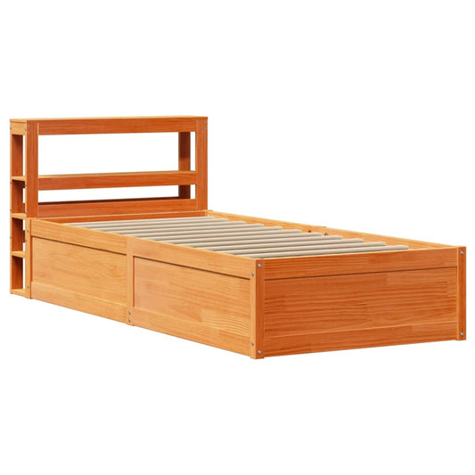 vidaXL Bed Frame with Headboard Wax Brown 100x200 cm Solid Wood Pine