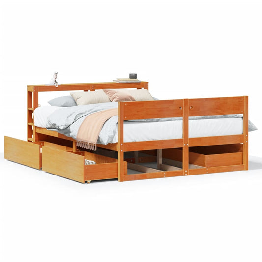 vidaXL Bed Frame without Mattress Wax Brown 140x190 cm Solid Wood Pine
