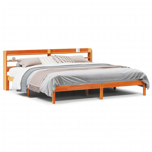 vidaXL Bed Frame with Headboard without Mattress Wax Brown 200x200 cm