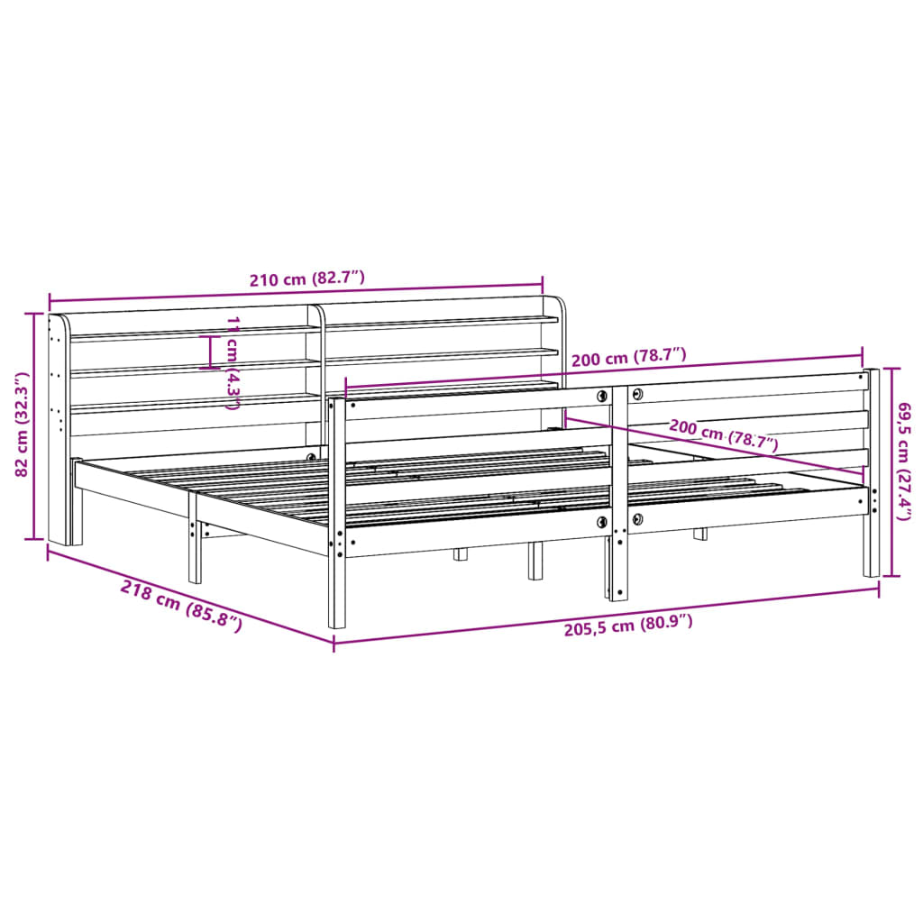 vidaXL Bed Frame without Mattress Wax Brown 200x200 cm Solid Wood Pine