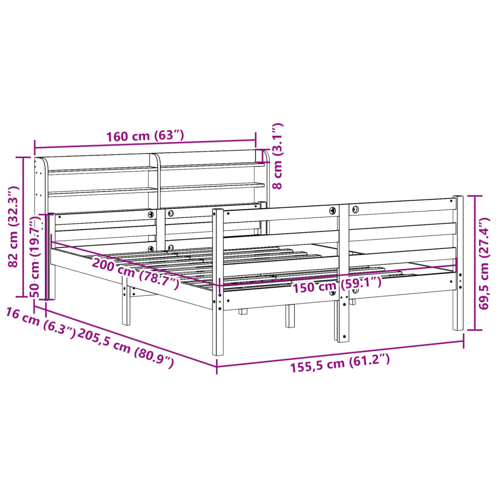 vidaXL Bed Frame with Headboard without Mattress White 150x200 cm