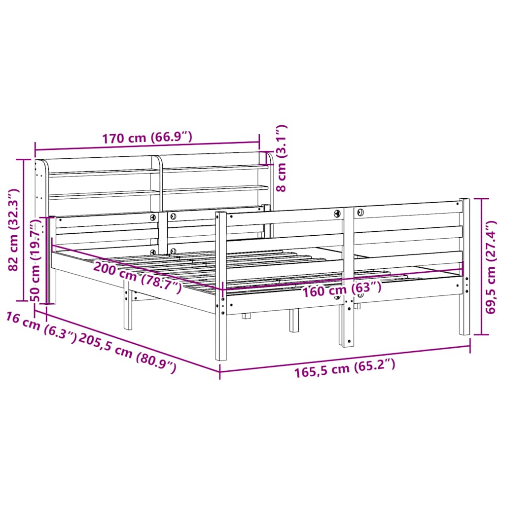 vidaXL Bed Frame with Headboard without Mattress 160x200 cm
