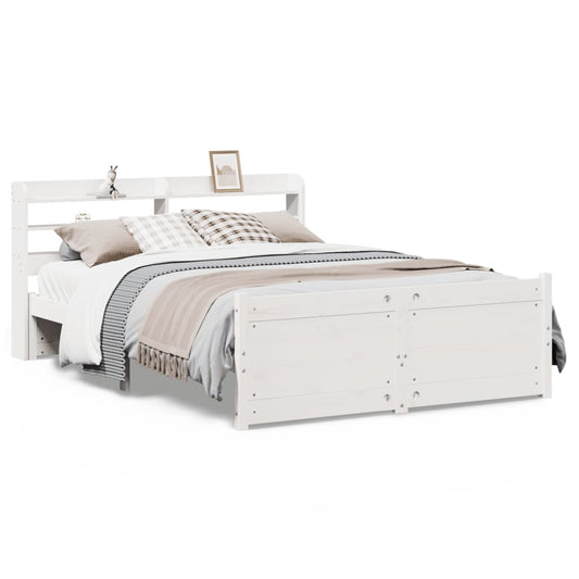 vidaXL Bed Frame with Headboard without Mattress White 150x200 cm King Size