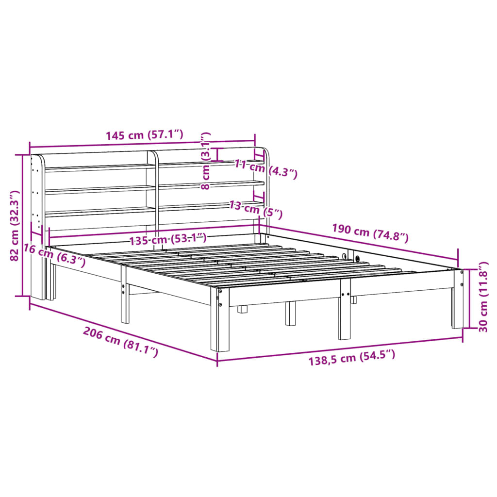vidaXL Bed Frame with Headboard without Mattress White 135x190 cm Double