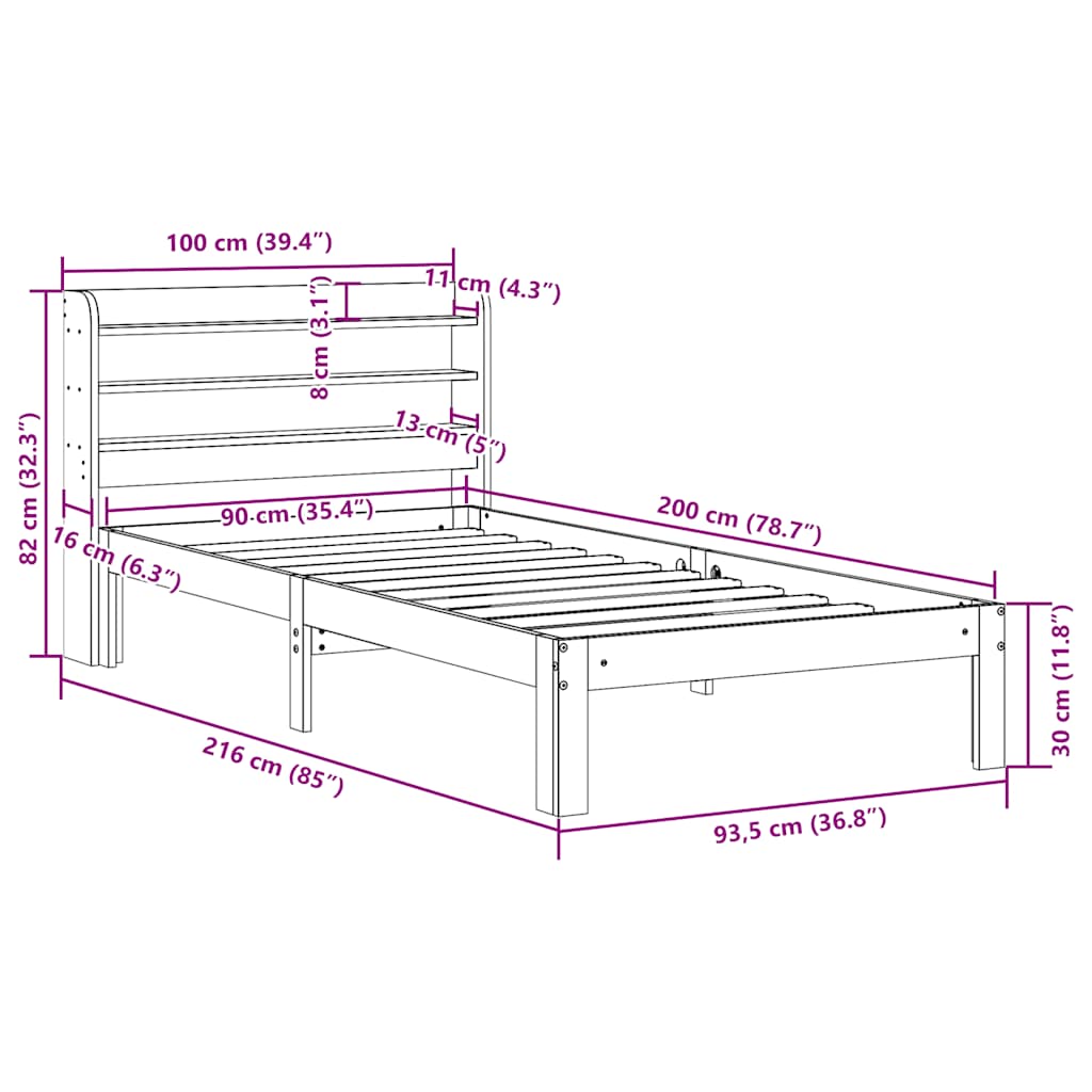 vidaXL Bed Frame with Headboard without Mattress 90x200 cm