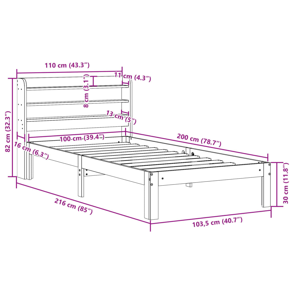 vidaXL Bed Frame with Headboard without Mattress White 100x200 cm