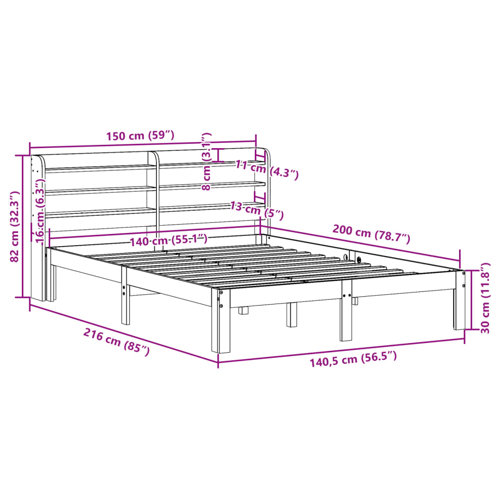 vidaXL Bed Frame with Headboard without Mattress White 140x200 cm