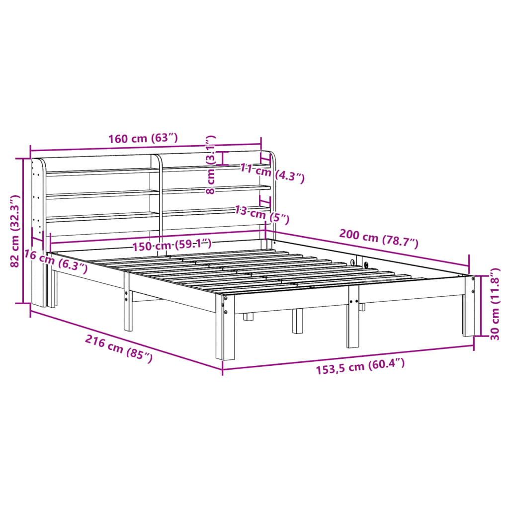 vidaXL Bed Frame with Headboard without Mattress 150x200 cm