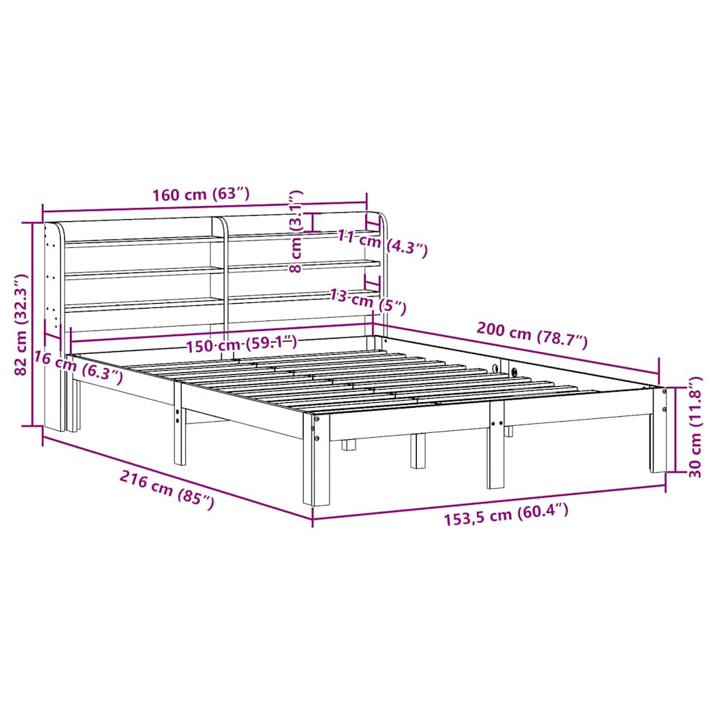 vidaXL Bed Frame with Headboard without Mattress White 150x200 cm