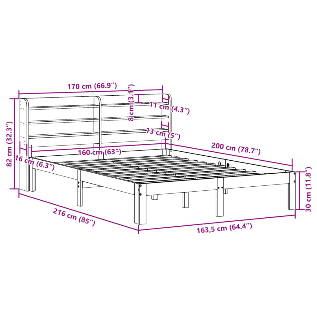 vidaXL Bed Frame with Headboard without Mattress White 160x200 cm