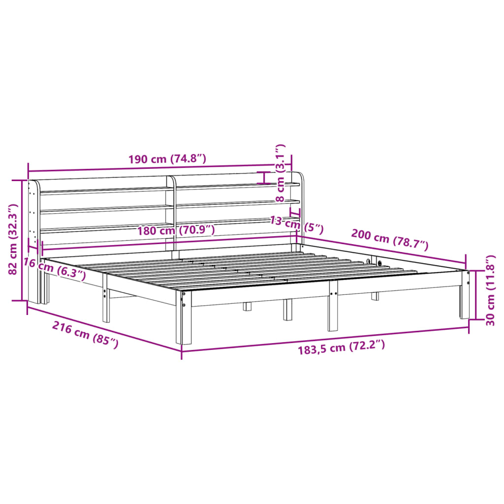 vidaXL Bed Frame with Headboard without Mattress 180x200 cm