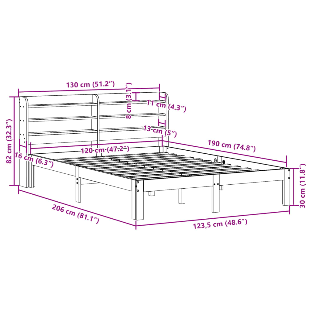 vidaXL Bed Frame without Mattress Wax Brown 120x190 cm Small Double Solid Wood Pine