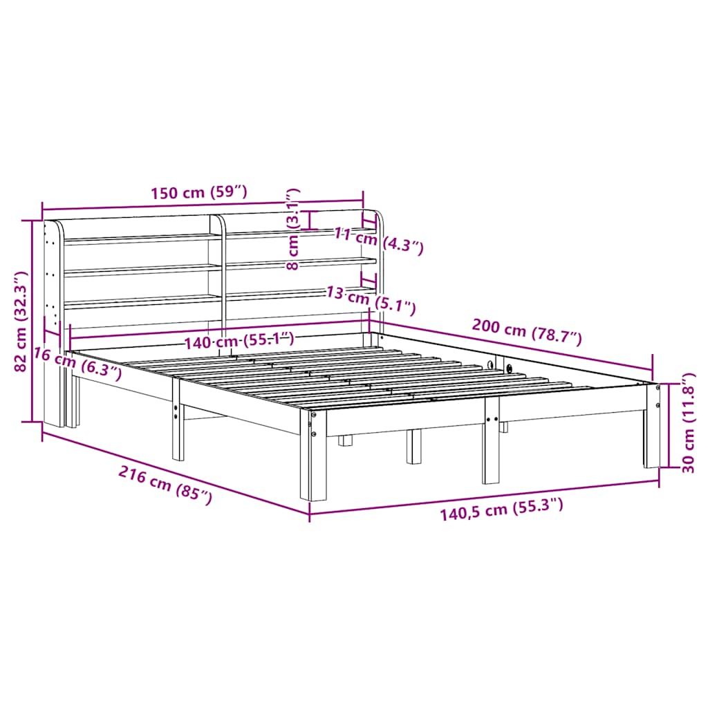 vidaXL Bed Frame without Mattress Wax Brown 140x200 cm Solid Wood Pine