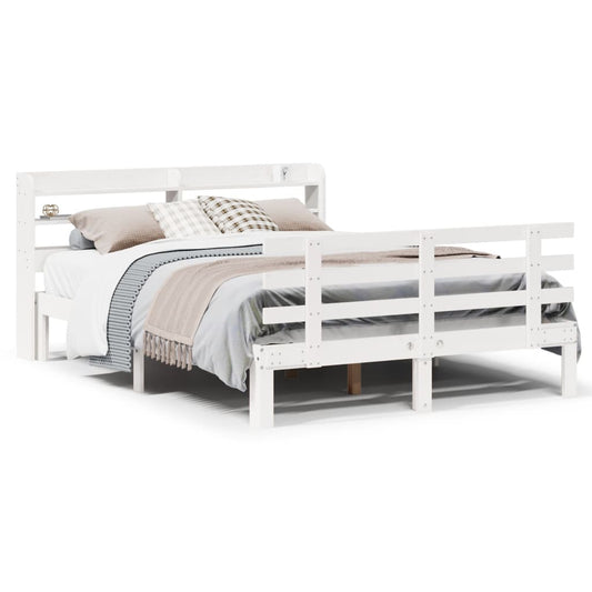 vidaXL Bed Frame | White | Solid pine wood | Double | Bed Frame | Rectangular