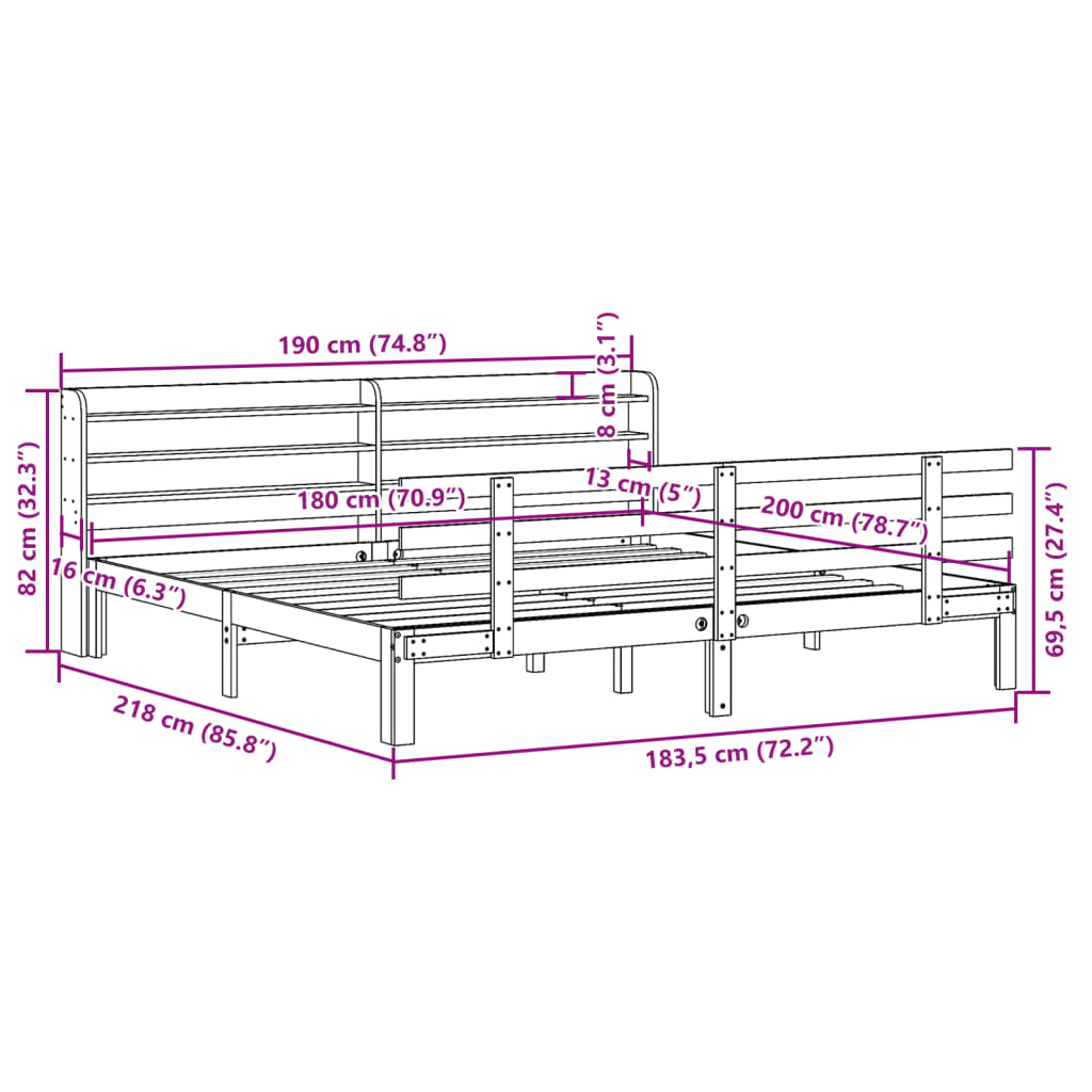 vidaXL Bed Frame with Headboard without Mattress White 180x200 cm
