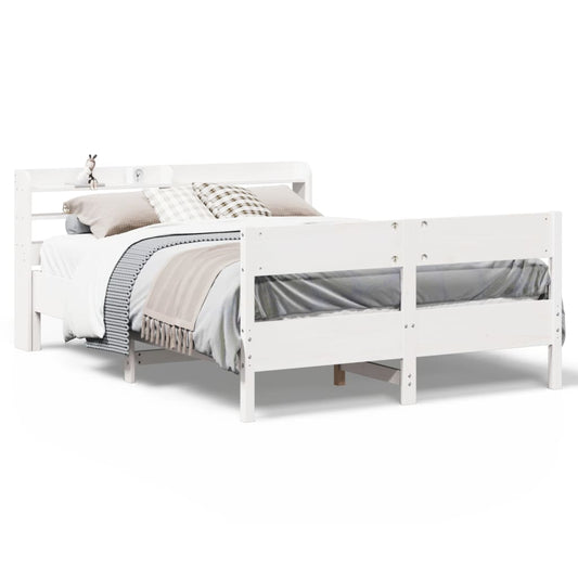 vidaXL Bed Frame without Mattress White 150x200 cm King Size Solid Wood Pine