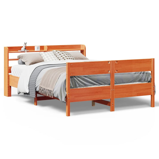 vidaXL Bed Frame without Mattress Wax Brown 150x200 cm King Size Solid Wood Pine