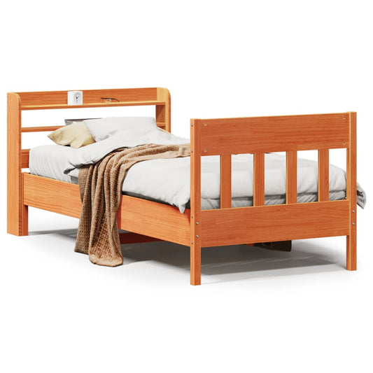 vidaXL Bed Frame without Mattress Wax Brown 75x190 cm Small Single Solid Wood Pine