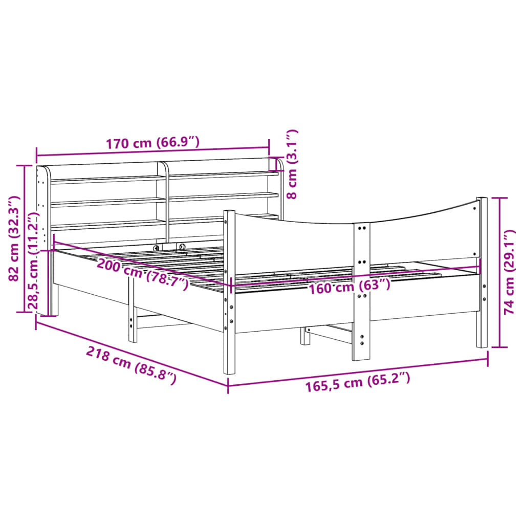 vidaXL Bed Frame with Headboard White 160x200 cm Solid Wood Pine
