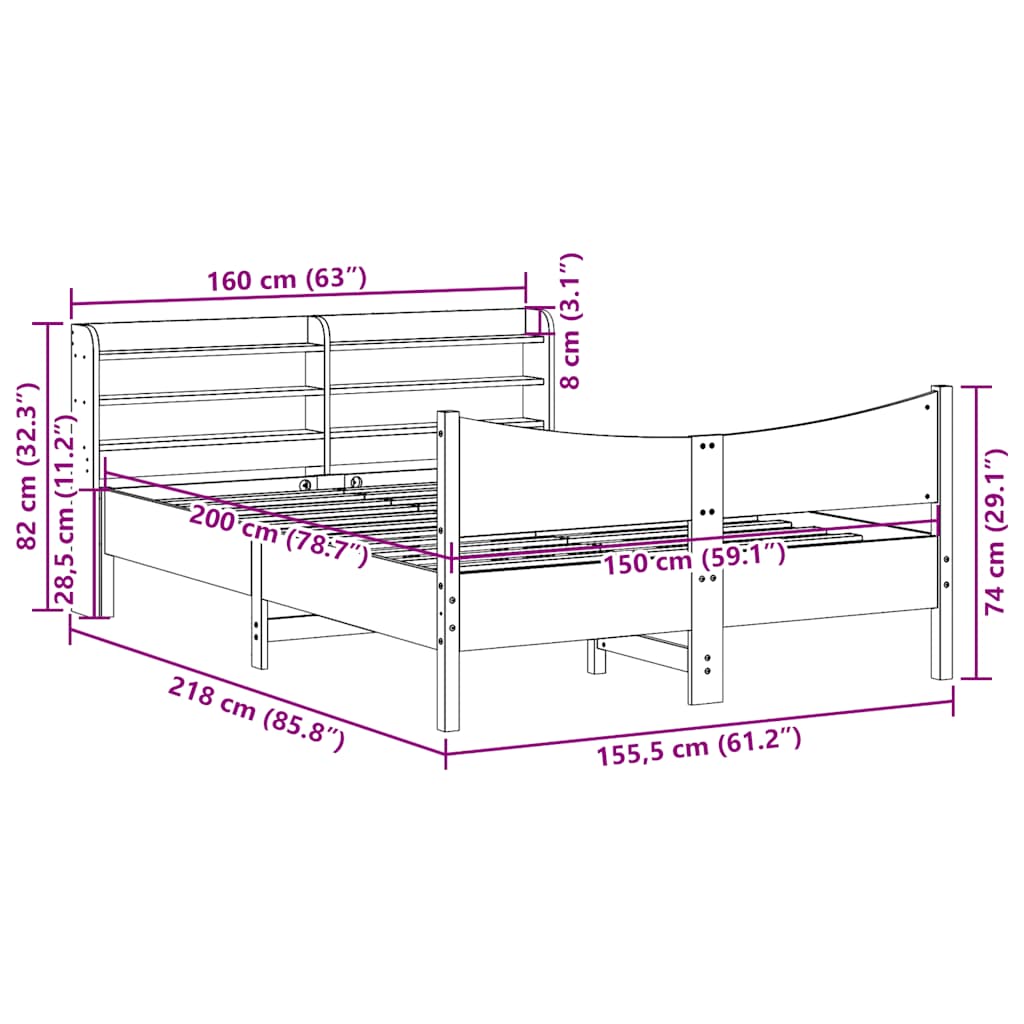 vidaXL Bed Frame with Headboard Wax Brown 150x200 cm Solid Wood Pine