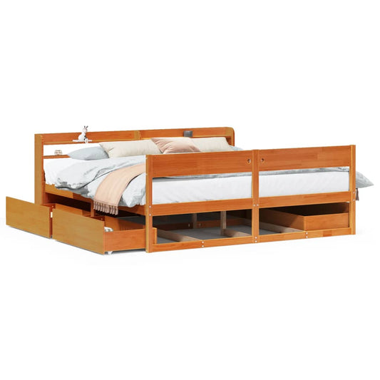 vidaXL Bed Frame without Mattress Wax Brown 200x200 cm Solid Wood Pine
